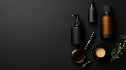 Set of men grooming products including face cream, serum, and aftershave