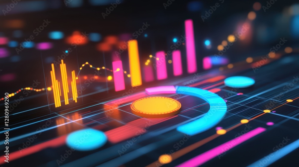Poster a vibrant graphic featuring a circular design alongside a detailed bar chart, showcasing data visual