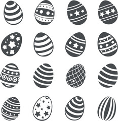 Easter eggs, Easter day festival icon set, ostern egg icons with decoration patterns symbols collection, logo isolated vector illustration