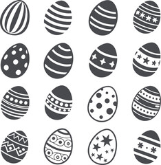 Easter eggs, Easter day festival icon set, ostern egg icons with decoration patterns symbols collection, logo isolated vector illustration