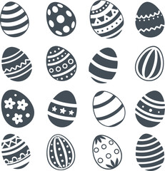 Easter eggs, Easter day festival icon set, ostern egg icons with decoration patterns symbols collection, logo isolated vector illustration
