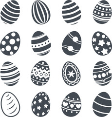 Easter eggs, Easter day festival icon set, ostern egg icons with decoration patterns symbols collection, logo isolated vector illustration