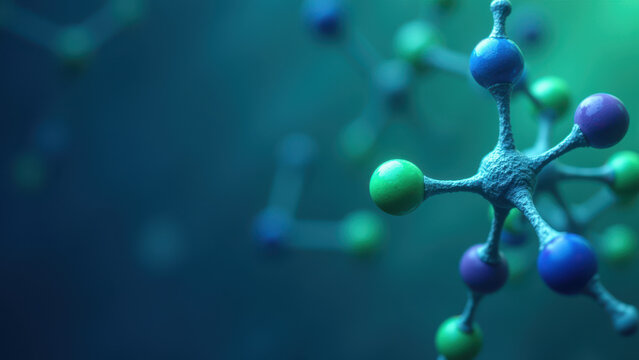 An artistic representation of Semaglutide molecules with colorful atoms floating against a blue background.