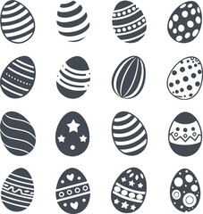 Easter eggs, Easter day festival icon set, ostern egg icons with decoration patterns symbols collection, logo isolated vector illustration