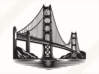 Black Golden Gate Bridge Silhouette Illustration for Logos Prints and Design