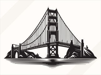 Black Golden Gate Bridge Silhouette Illustration for Logos Prints and Design