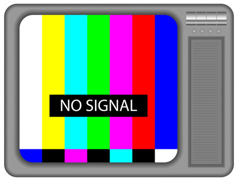 Retro TV set with a test card and No signal, message, colourful test card on an old style television set