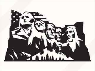 Black Mount Rushmore Silhouette Illustration for Logos Prints and Design