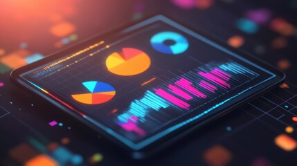A detailed close-up of a tablet displaying a colorful graph, highlighting data trends and visual analytics for effective presentations.