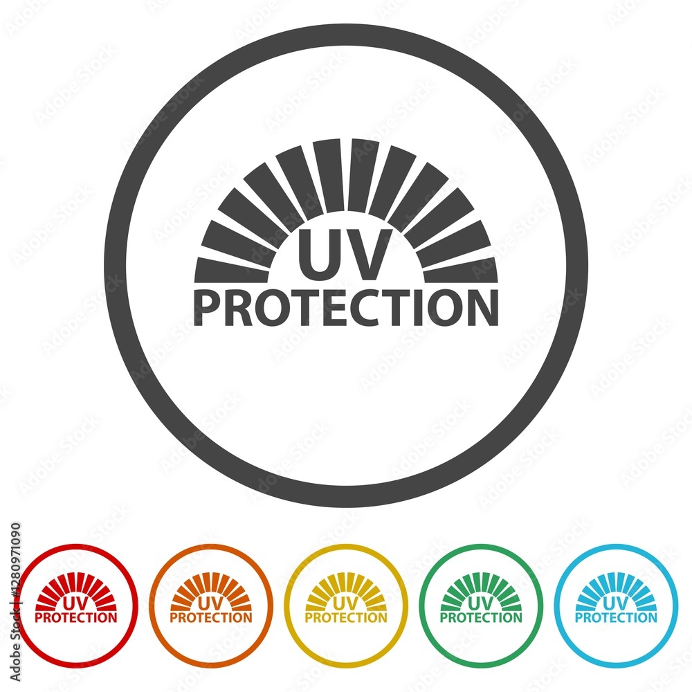 Poster uv protection icon. set icons in color circle buttons