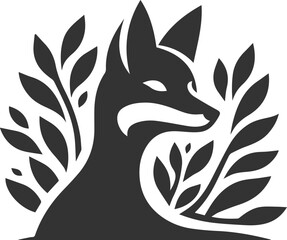 A fox hiding behind a bush animal vector silhouette