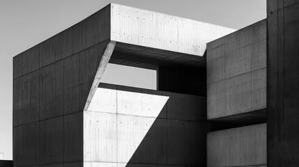 Modern abstract architecture with geometric concrete structures in black and white