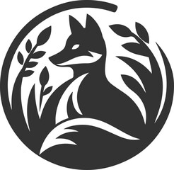 A fox hiding behind a bush animal vector silhouette