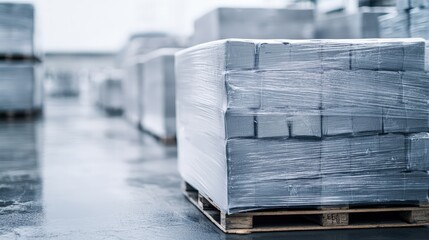 Wrapped Pallets on Warehouse Floor for Secure Shipping Process