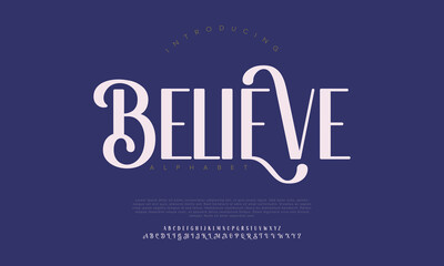 Elegant font sans serif style modern typography letters and number. Uppercase and lowercase letters. Minimal luxure alphabet for promotion, video, decoration, logo, poster, book, printing. Vector
