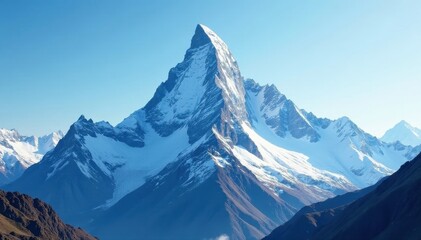Fototapeta premium Close-up of a majestic, snow-capped mountain peak , cold, scenery