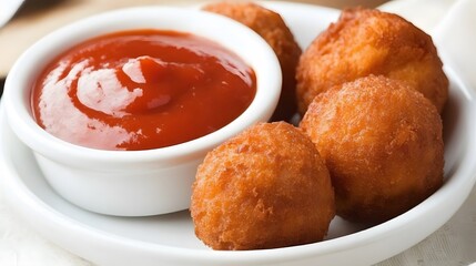 Crispy Fried Food Balls with Ketchup Dip