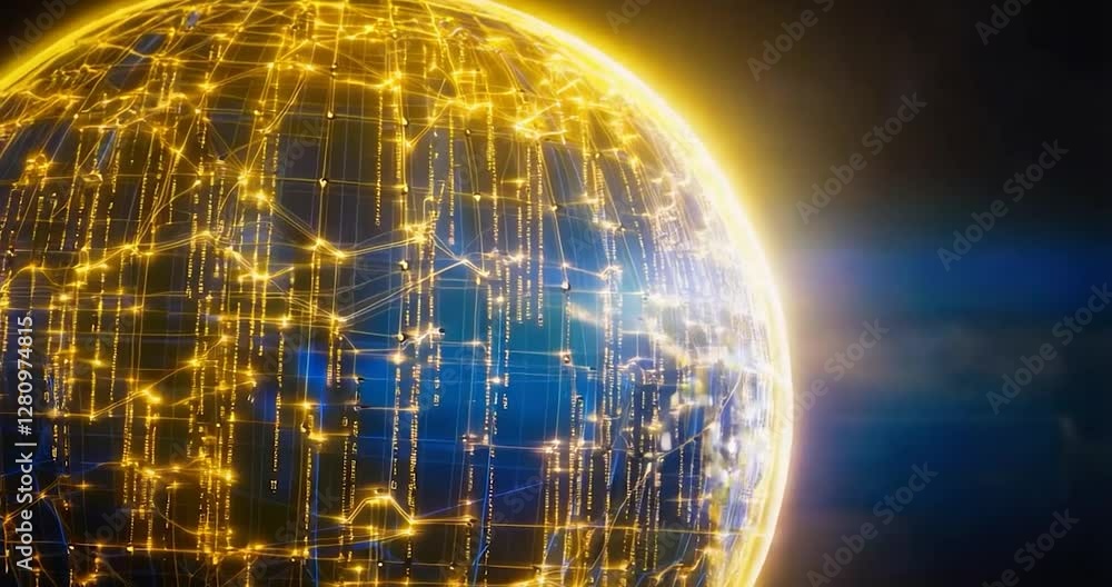 Aufkleber an abstract image of a globe, with an orange glow, a blue background, and a line of light, simulatin