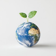 Earth with Seedling on White Background