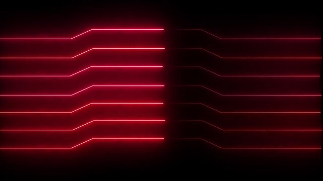 Contrast Neon red Circuit Pattern with Parallel Lines and Wavy Connections in Digital Art Style