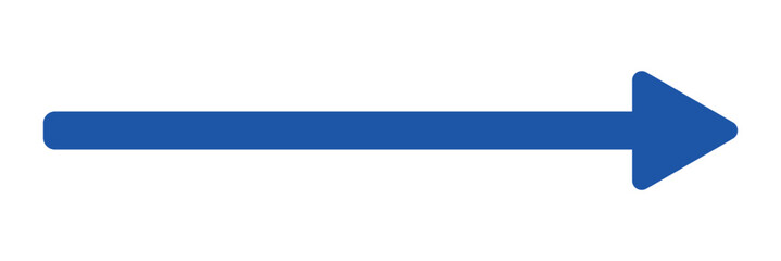 Blue long arrow pointing to the right. Straight long arrow icon, long arrow icon isolated on white background.