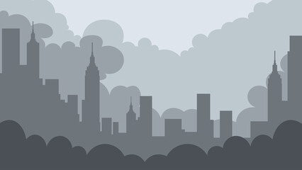 Vector City Skyline Silhouette with Clouds &ndash; Urban Landscape Illustration for Banners, Cards, and Design Projects

