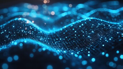 Futuristic digital background featuring dynamic blue tech data waves, symbolizing innovation, connectivity, and technology flow. Ideal for presentations, websites, banners, AI concepts, and digital,