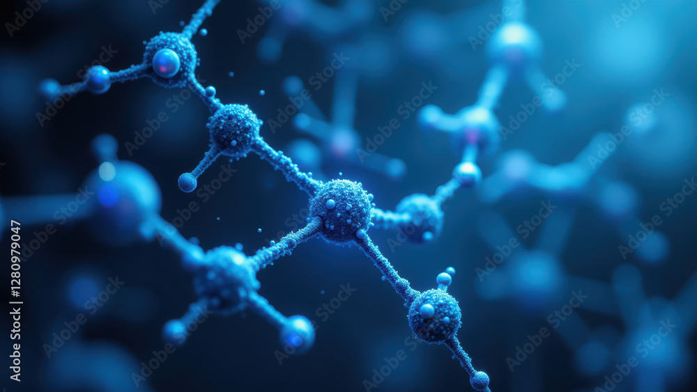 Poster close-up microscopic view of semaglutide molecules with highlighted structures for scientific study.