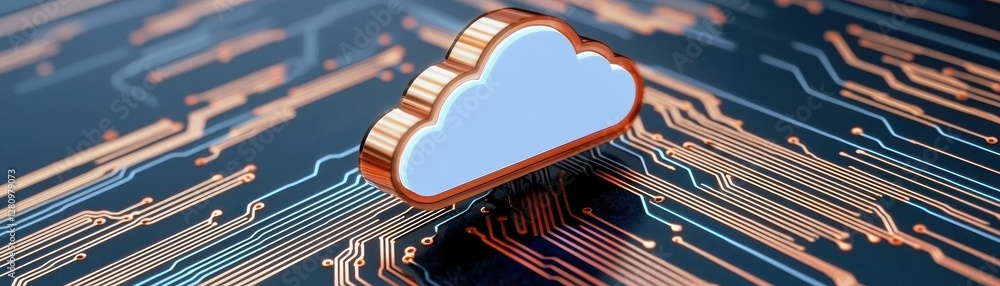 Aufkleber modern cloud computing concept with circuit board background and glowing copper cloud icon
