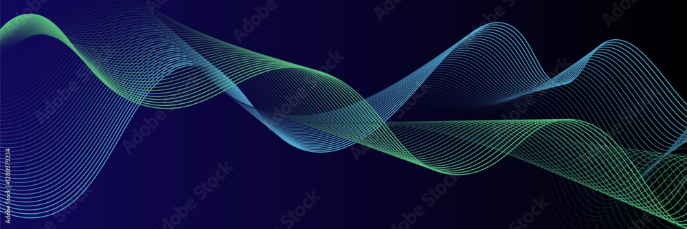 Poster abstract glowing wave lines on dark blue background. dynamic wave pattern. modern flowing wavy lines