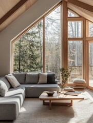Fototapeta premium Beautiful living room of a cozy house with windows