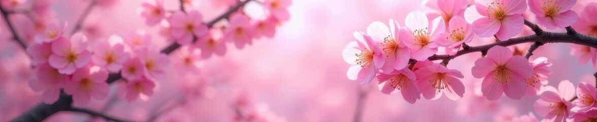 Abundant pink cherry blossoms forming a soft pink canopy , beautiful, petal, scenic