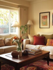 Naklejka premium The beautiful living room features a cozy atmosphere and is welcoming