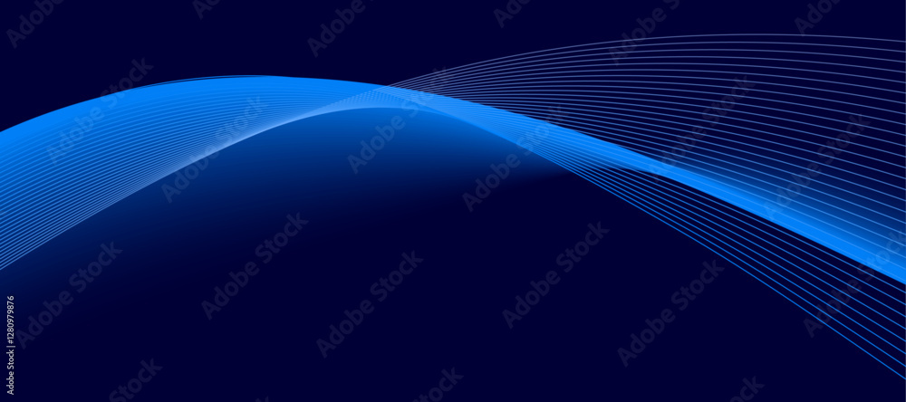 Poster smooth flow of wavy shape with gradient vector abstract background, dark blue design curve line ener
