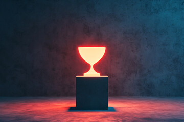 A glowing trophy symbolizes achievement and success in a minimalist setting.