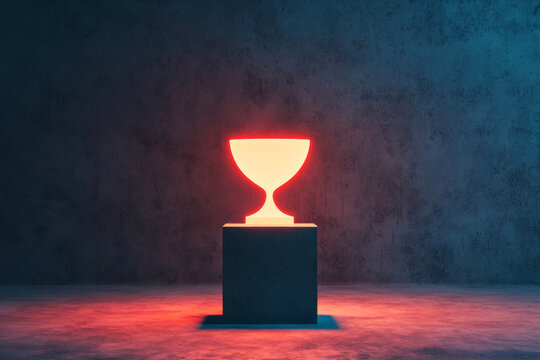 A glowing trophy symbolizes achievement and success in a minimalist setting.