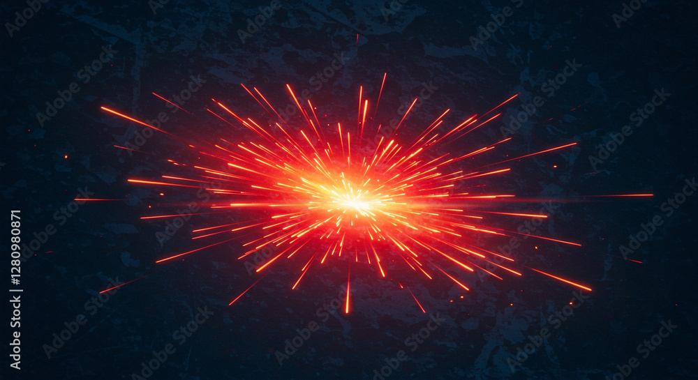 Aufkleber bright red firework explosion effect on dark blue background. dynamic light burst with glowing spark