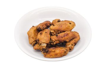 Fried chicken wings on a white plate isolated transparent background