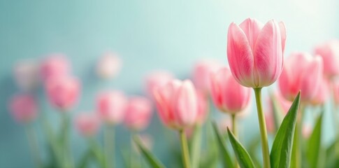Obraz premium Pastel tulips bloom gently against abstract spring background Tranquil, joyful springtime scene , design, springtime