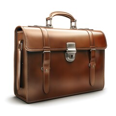 Elegant brown leather briefcase with a polished finish and silver clasp, perfect for professional settings.