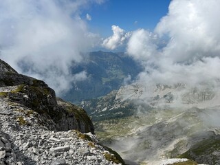 Alpine valley Melchtal along the river Grosse Melchaa and in Uri Alps mountain massif, Melchtal - Canton of Obwalden, Switzerland (Kanton Obwald, Schweiz)