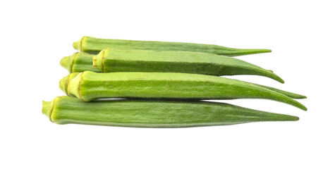 Fresh green okra on isolated transparent background