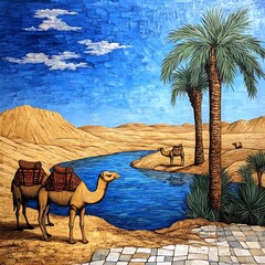 Desert Oasis Mosaic Camels by Blue Stream