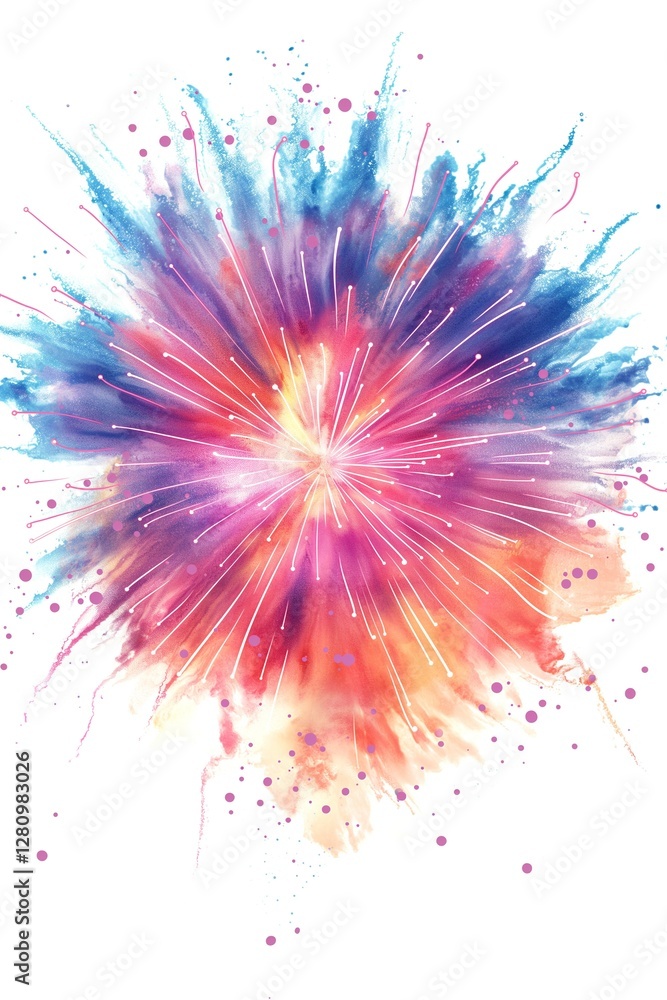 Poster vibrant explosion of colors in a watercolor pattern, capturing a dynamic and artistic explosion of h