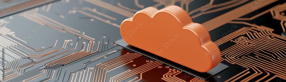 Aufkleber orange cloud symbol on circuit board background representing digital technology and data storage sol