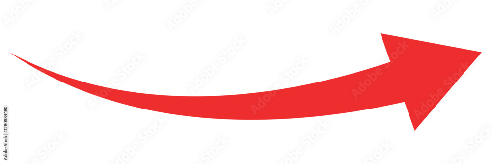 Poster red long curve arrow isolated on white background. red long arrow. red long curved arrow. long arrow