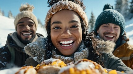 Celebrate Diversity and Unity A Group of Friends from Different Cultures Sharing a Meal, symbolizing inclusion, integration, and support, with warm, cozy lighting Discover heartwarming images of