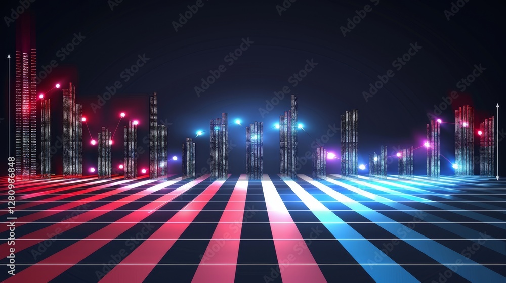 Poster dynamic financial chart overlaying american flag vector art on dark gradient background