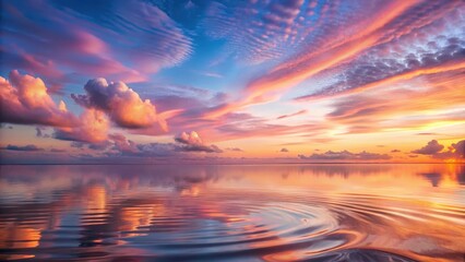 Obraz premium Soft pink clouds with gentle ripples in the sky at sunset, creating a peaceful atmosphere