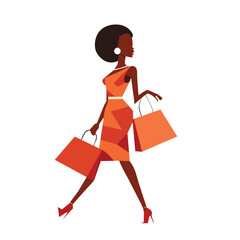 Confident Fashion Shopper with Bags – Flat Design Illustration